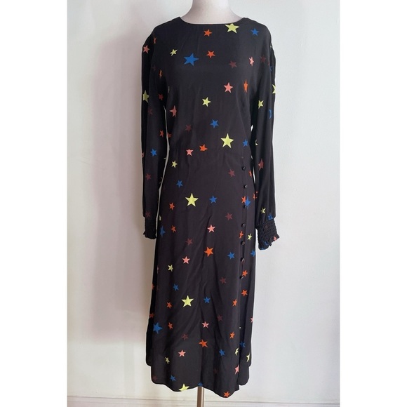 EUC Nobody’s Child Black Star Celestial Stars Colorful Star Georgie Midi Dress 8 - Picture 2 of 10